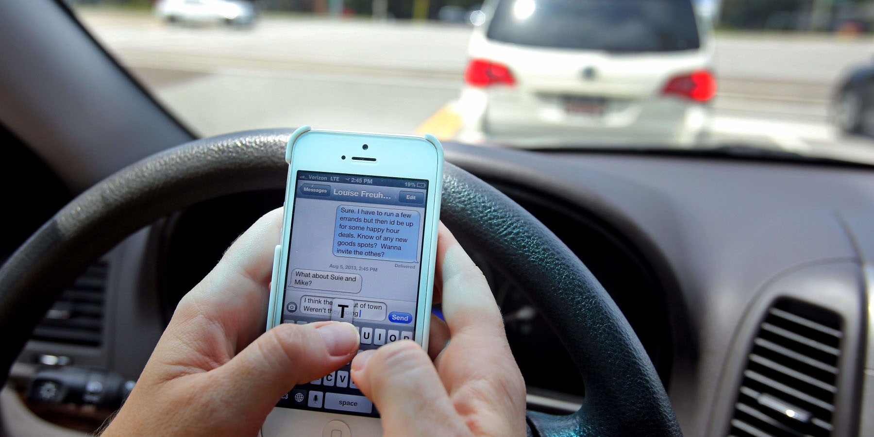Driver sending a text message